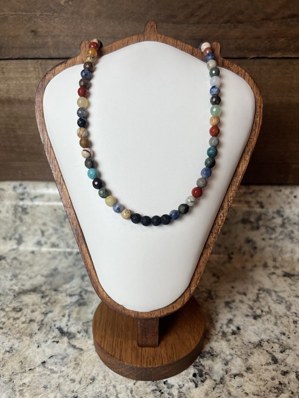 Multi Gemstone And Charcoal Necklace Layered Adjustable Bracelet Aromatherapy
